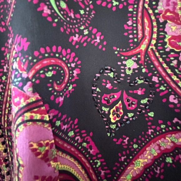 Colourful 100% Silk Jacket featuring Black Beading. - Picture 4 of 6